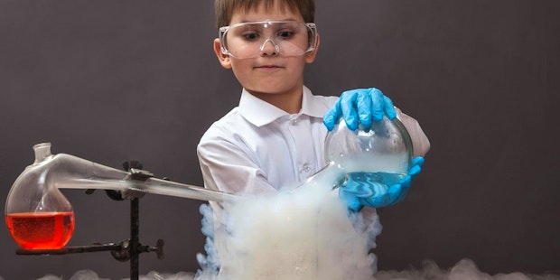 Boy lab experiment liquid nitrogen